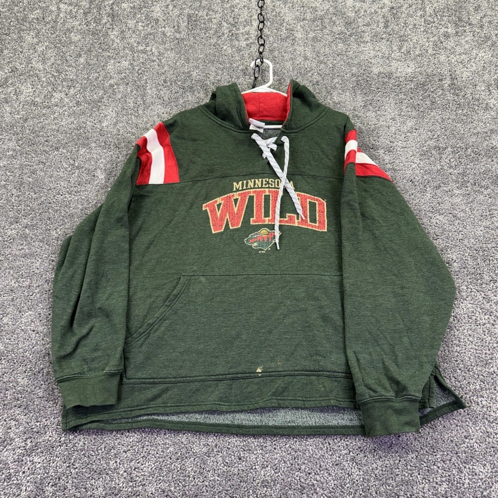 Minnesota Wild Hoodie Mens 2XL Green NHL Hockey Lace Up Logo Fleece Sweatshirt